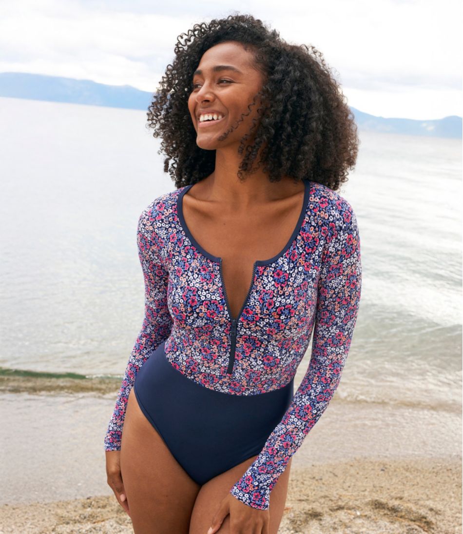 L.L.BeanWomen's Coastal Essentials Swimwear, Long-Sleeve Tanksuit Print
