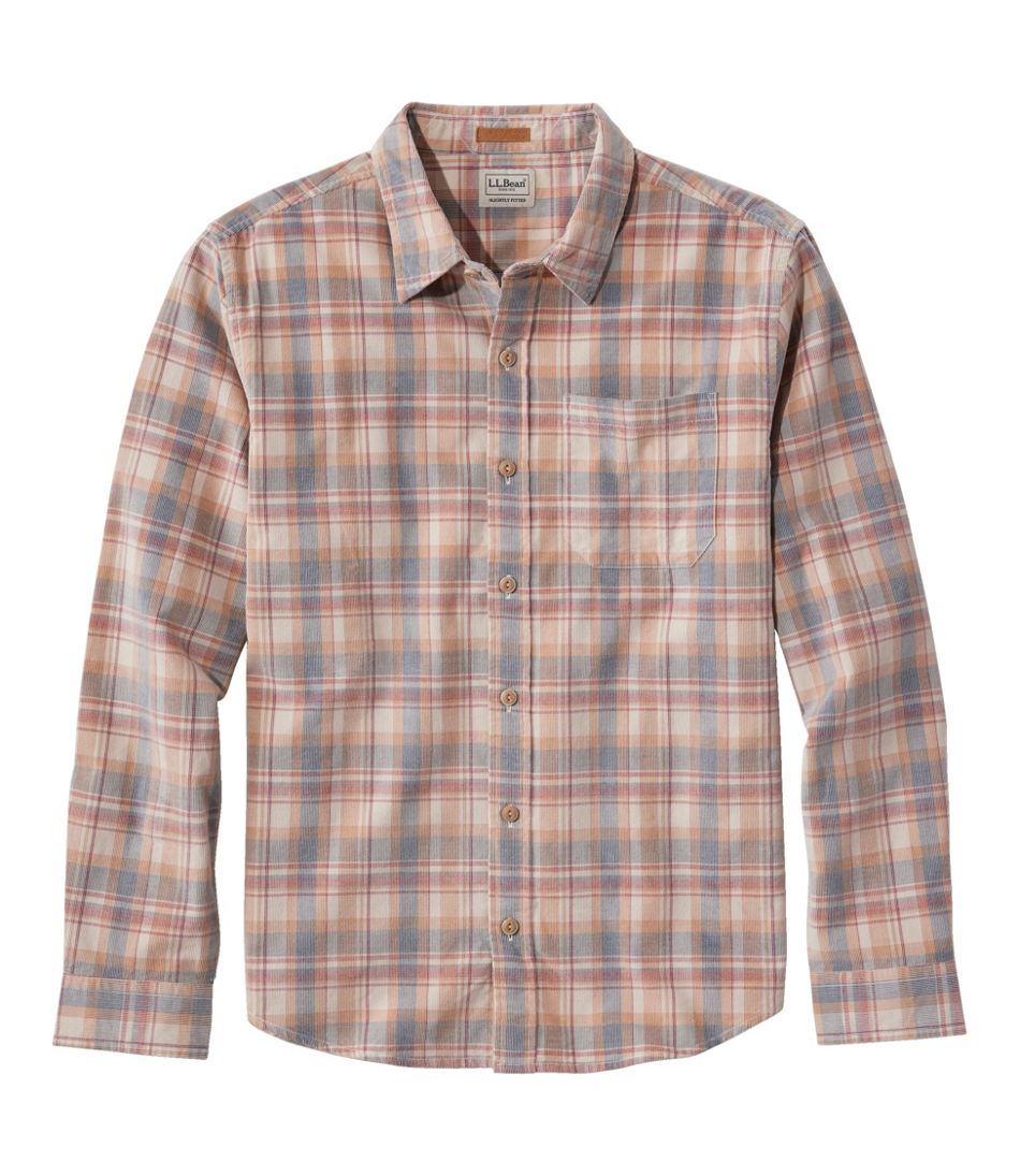 L.L.BeanMen's Sunwashed Corduroy Shirt, Slightly Fitted Untucked Fit, Plaid