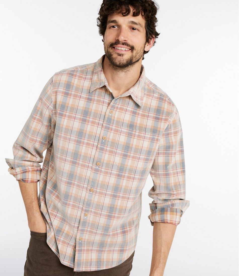 L.L.BeanMen's Sunwashed Corduroy Shirt, Slightly Fitted Untucked Fit, Plaid