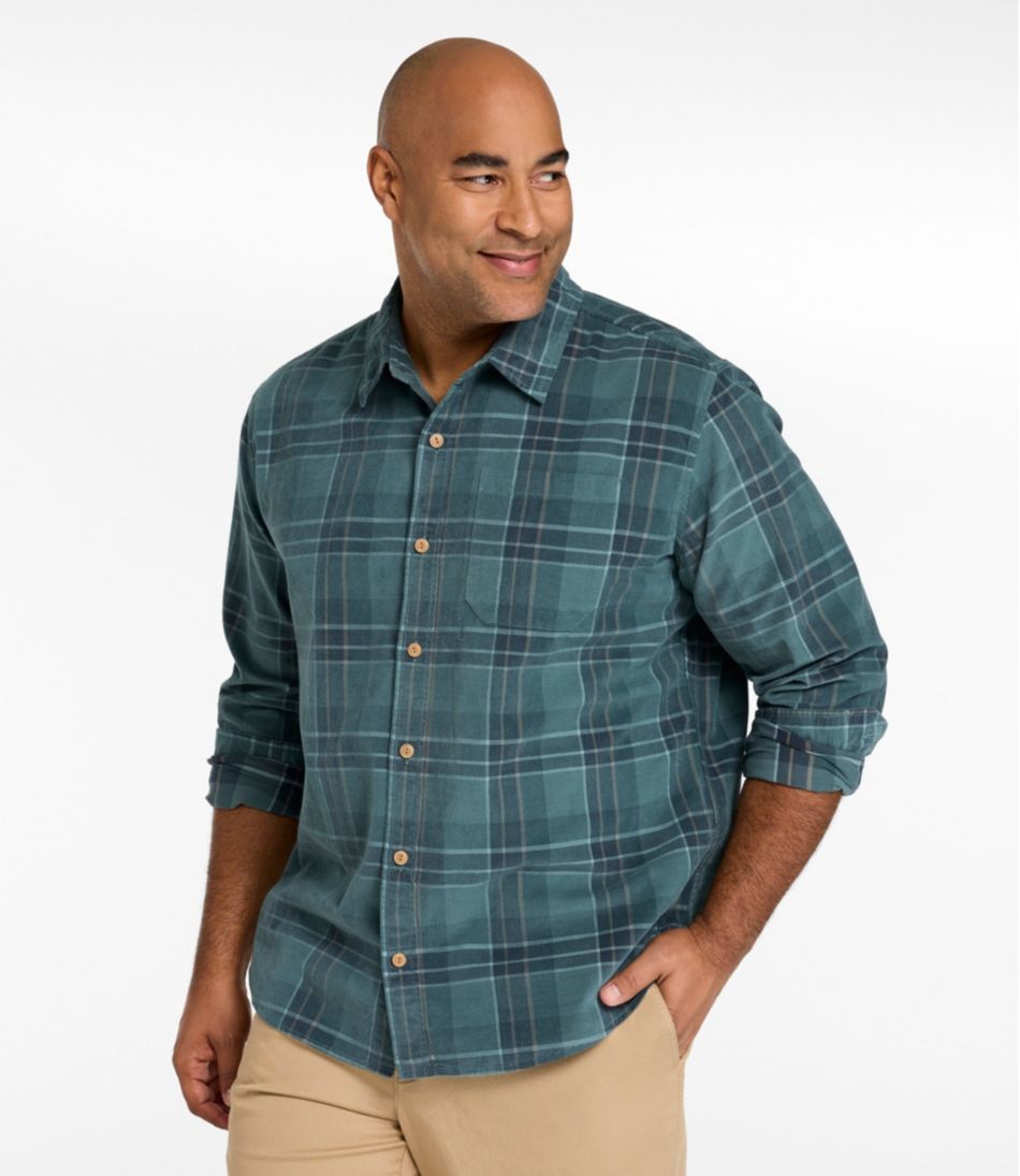 L.L.BeanMen's Sunwashed Corduroy Shirt, Slightly Fitted Untucked Fit, Plaid