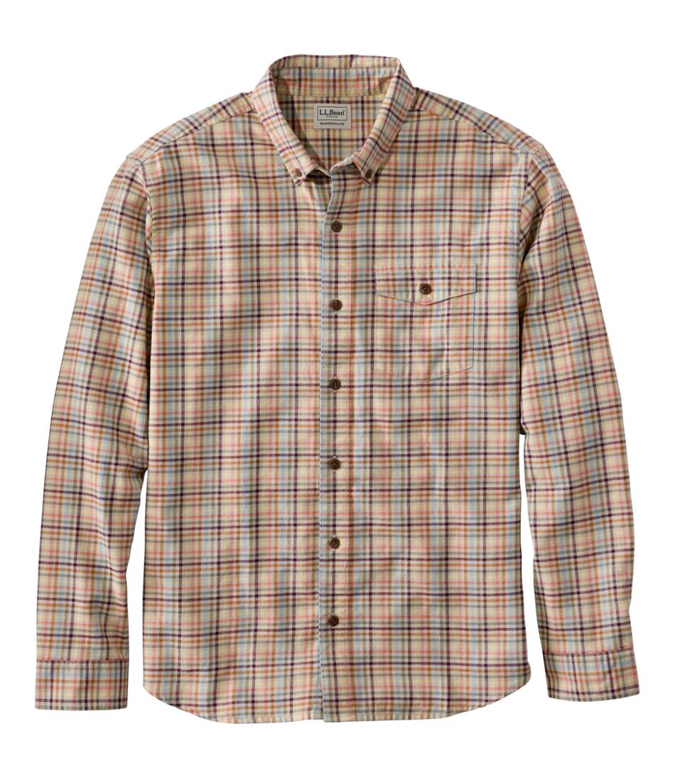 L.L.BeanMen's Brushed Jaspé Twill Shirt, Plaid, Traditional Untucked Fit