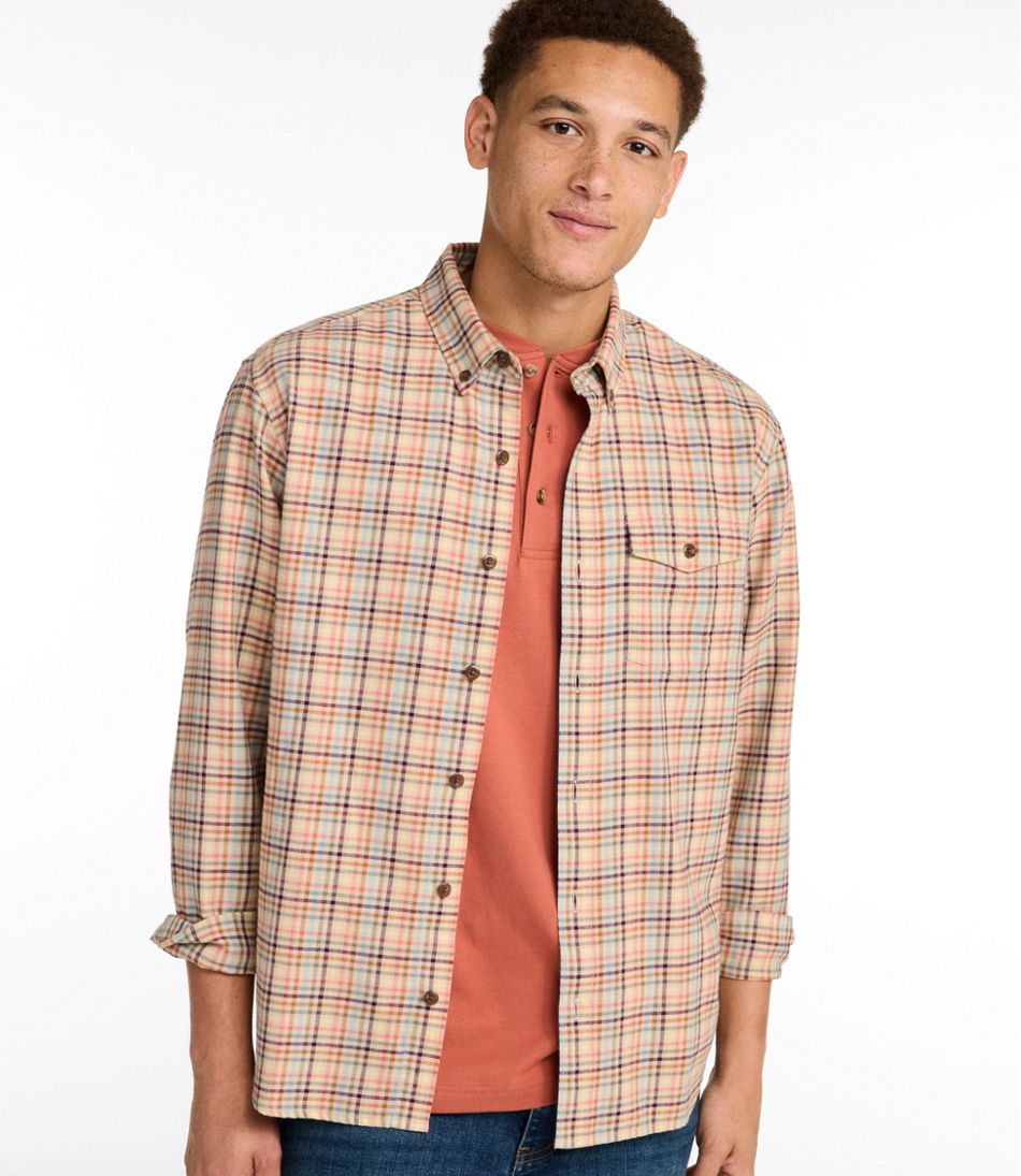 L.L.BeanMen's Brushed Jaspé Twill Shirt, Plaid, Traditional Untucked Fit
