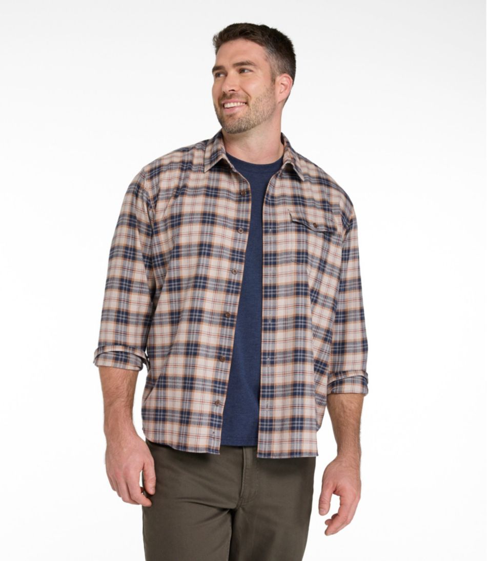L.L.BeanMen's Brushed Jaspé Twill Shirt, Plaid, Traditional Untucked Fit