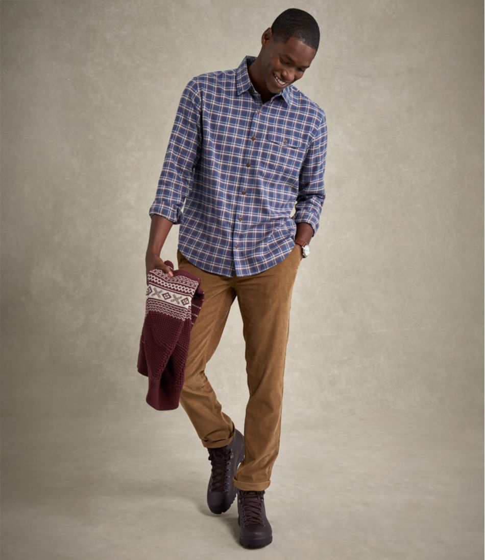 L.L.BeanMen's Brushed Jaspé Twill Shirt, Plaid, Traditional Untucked Fit