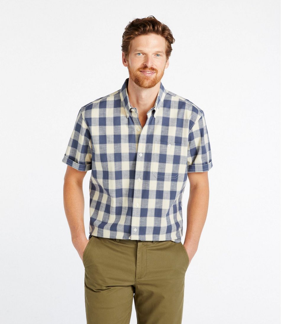 L.L.BeanMen's Comfort Stretch® Chambray Shirt, Traditional Untucked Fit, Short-Sleeve, Plaid