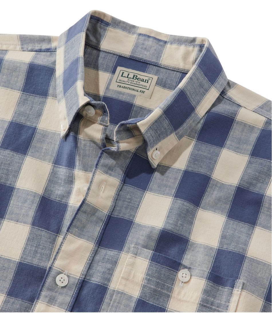 L.L.BeanMen's Comfort Stretch® Chambray Shirt, Traditional Untucked Fit, Short-Sleeve, Plaid