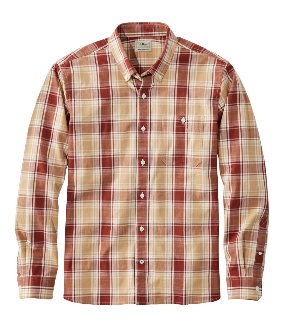L.L.BeanMen's Comfort Stretch® Chambray Shirt, Long-Sleeve, Slightly Fitted Untucked Fit, Plaid