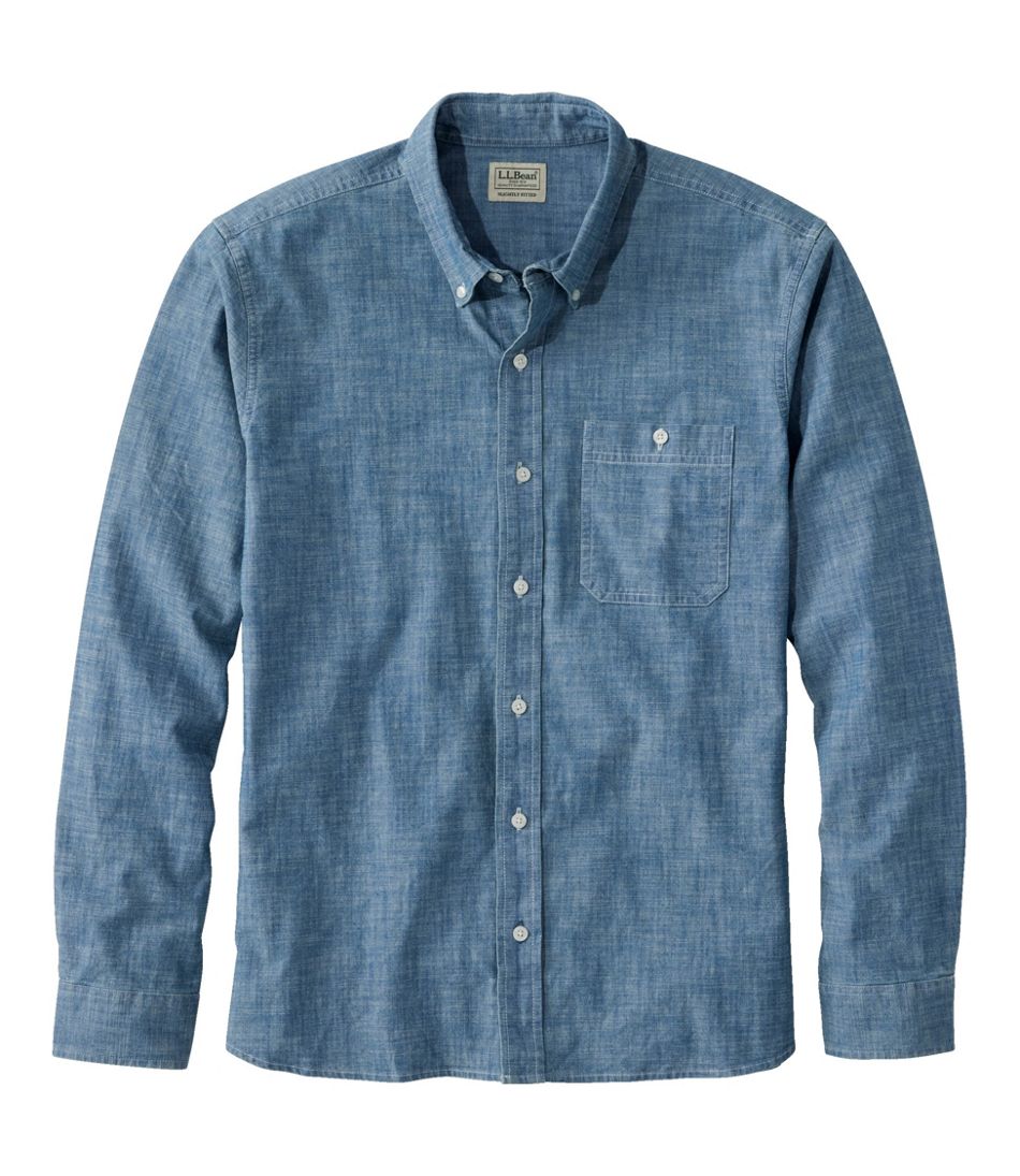 L.L.BeanMen's Comfort Stretch® Chambray Shirt, Long-Sleeve, Slightly Fitted Untucked Fit