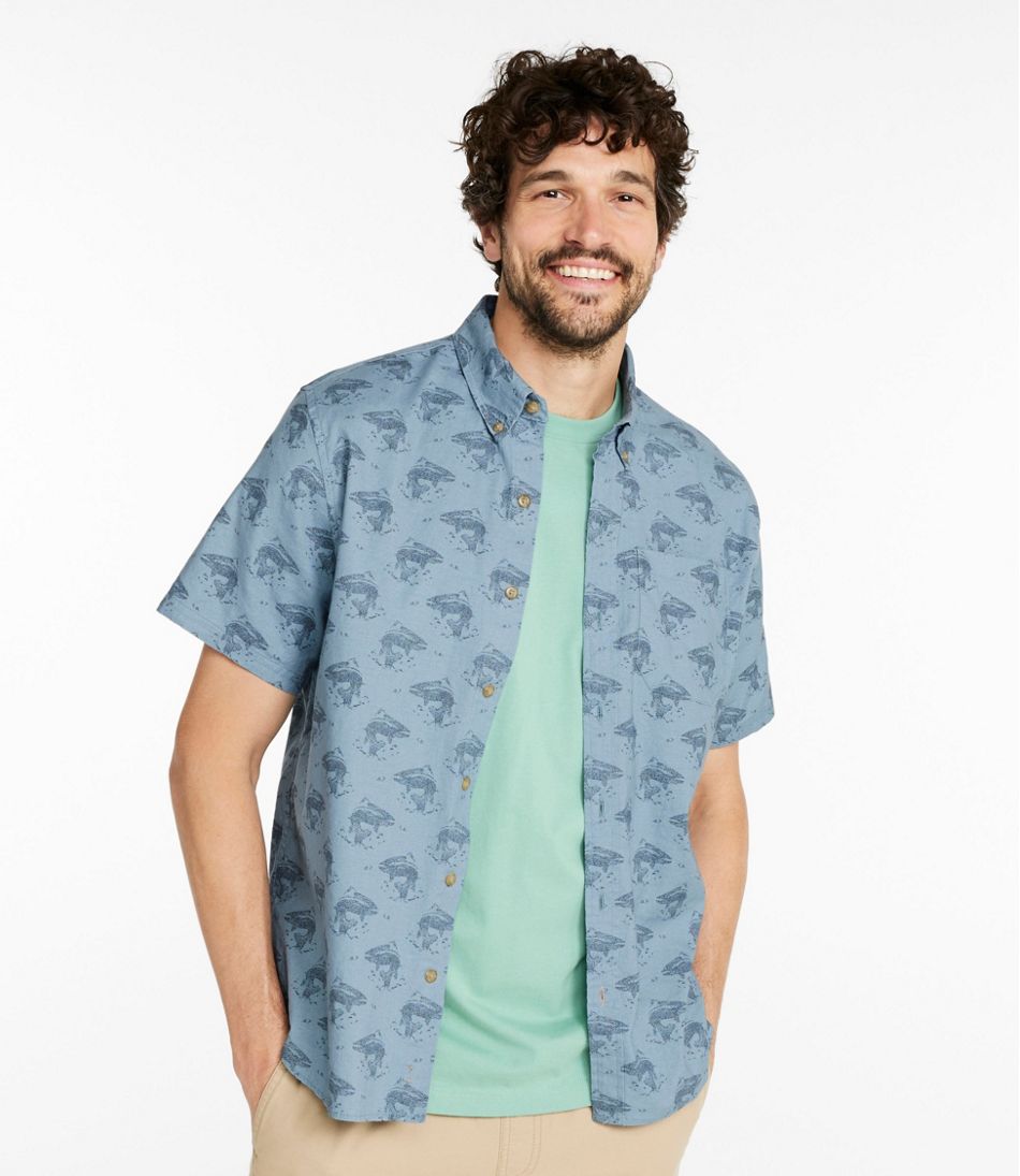 L.L.BeanMen's Stonecoast Hemp Shirt, Short-Sleeve, Slightly Fitted Untucked Fit, Print