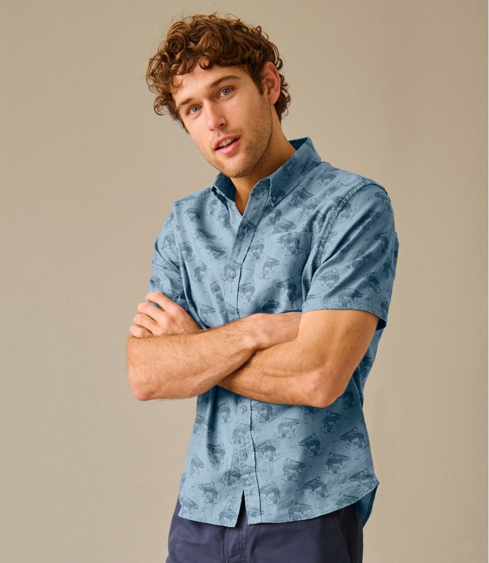 L.L.BeanMen's Stonecoast Hemp Shirt, Short-Sleeve, Slightly Fitted Untucked Fit, Print