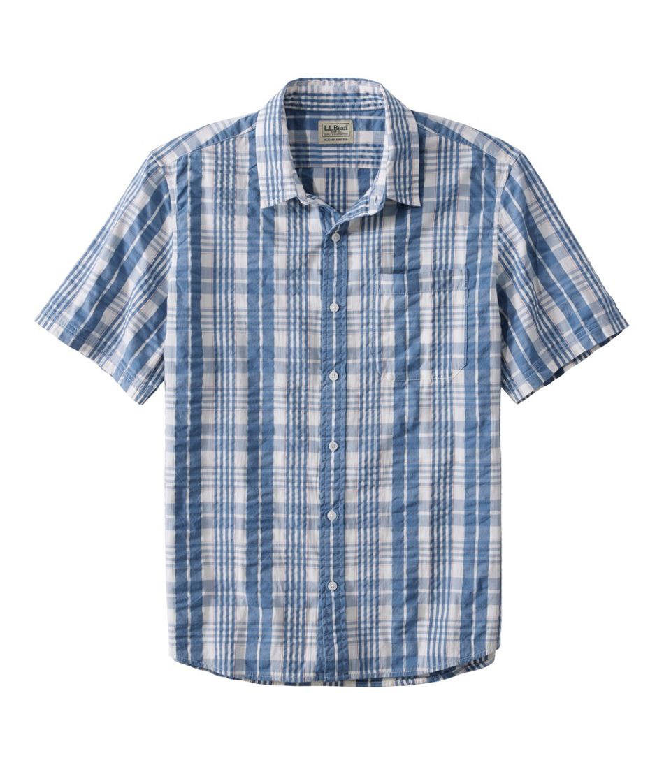 L.L.BeanMen's Organic Cotton Seersucker Shirt, Short-Sleeve, Slightly Fitted, Plaid