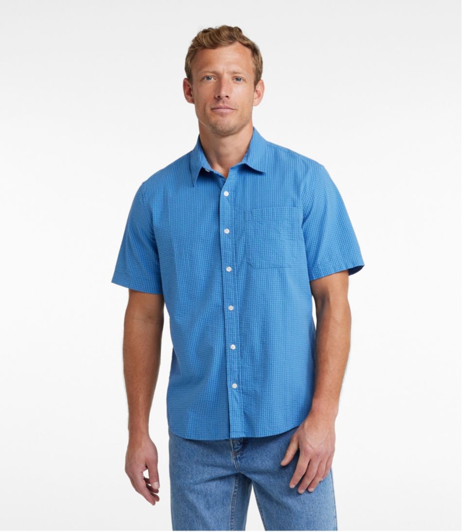 L.L.BeanMen's Organic Cotton Seersucker Shirt, Short-Sleeve, Slightly Fitted, Plaid