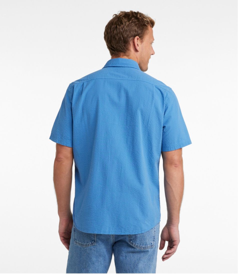 L.L.BeanMen's Organic Cotton Seersucker Shirt, Short-Sleeve, Slightly Fitted, Plaid