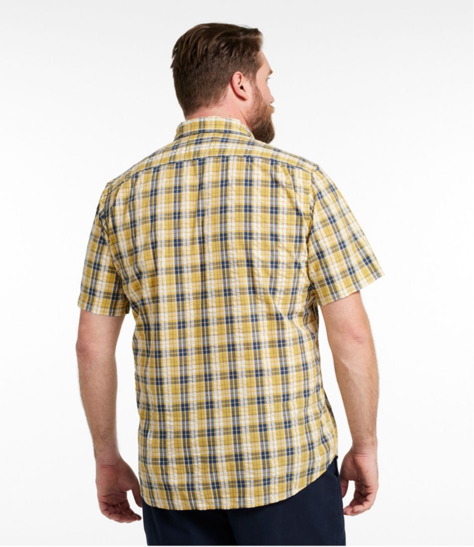 L.L.BeanMen's Organic Cotton Seersucker Shirt, Short-Sleeve, Slightly Fitted, Plaid