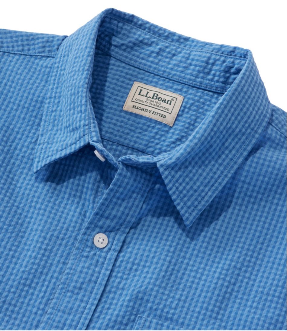 L.L.BeanMen's Organic Cotton Seersucker Shirt, Short-Sleeve, Slightly Fitted, Plaid