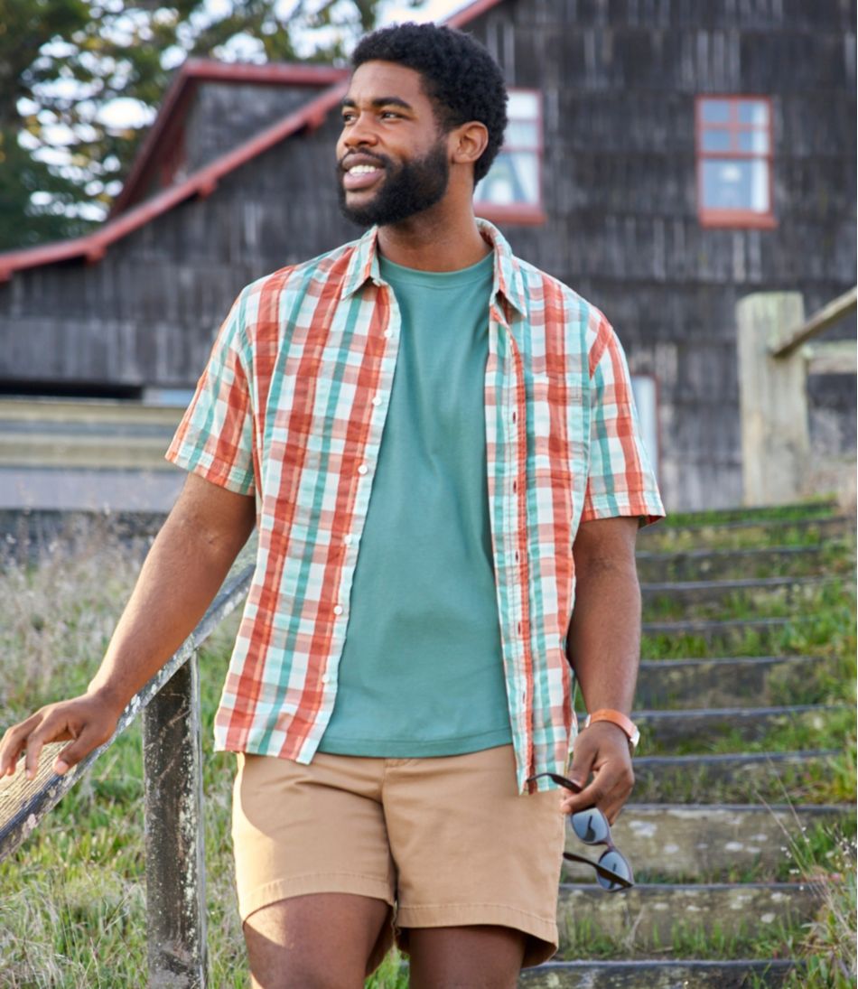 L.L.BeanMen's Organic Cotton Seersucker Shirt, Short-Sleeve, Slightly Fitted, Plaid