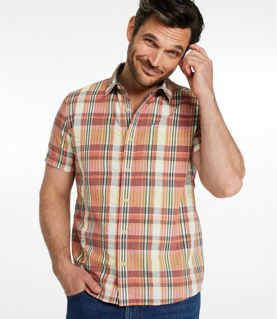 L.L.BeanMen's Signature Seersucker Madras Shirt, Slightly Fitted, Short-Sleeve