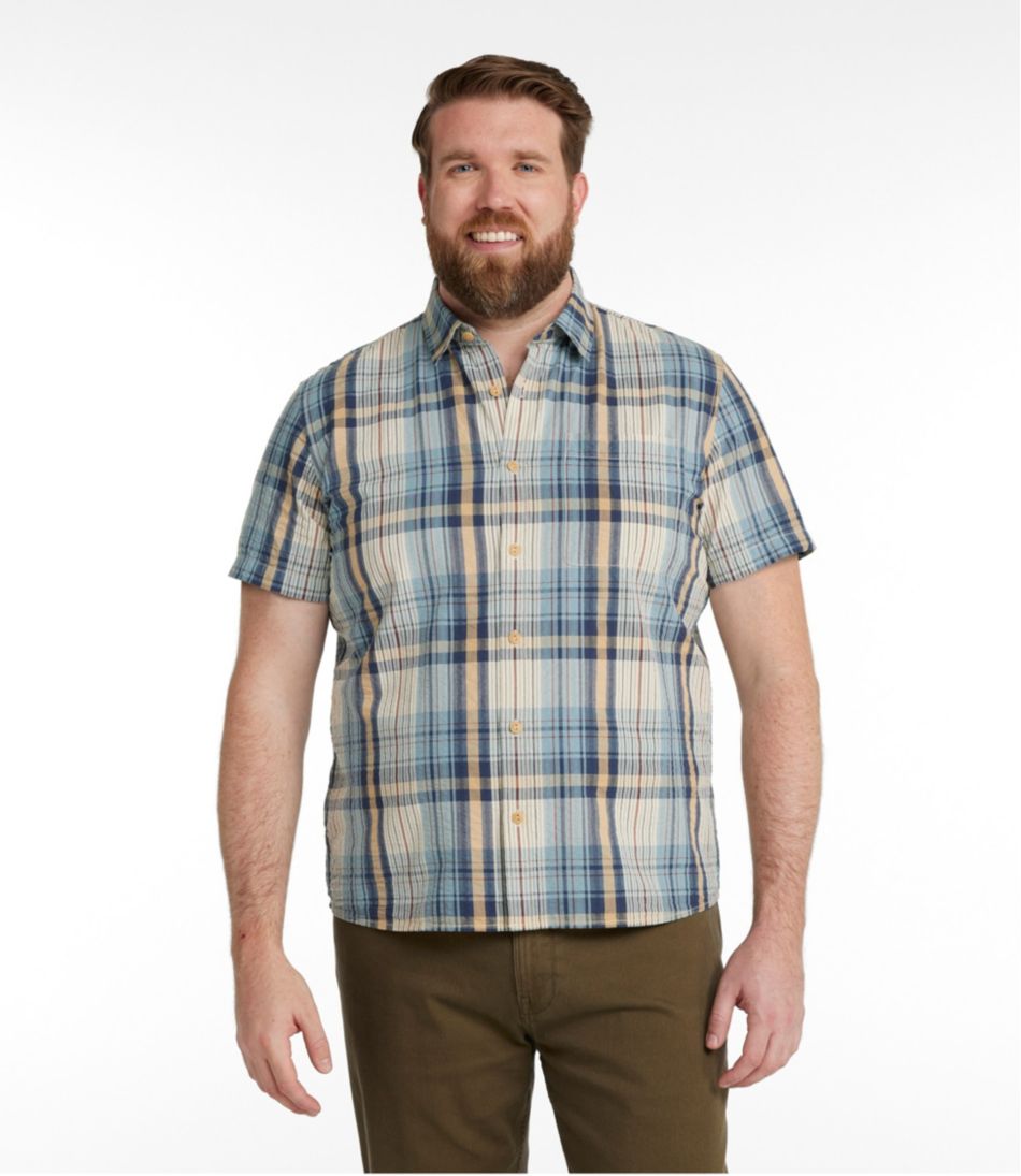 L.L.BeanMen's Signature Seersucker Madras Shirt, Slightly Fitted, Short-Sleeve