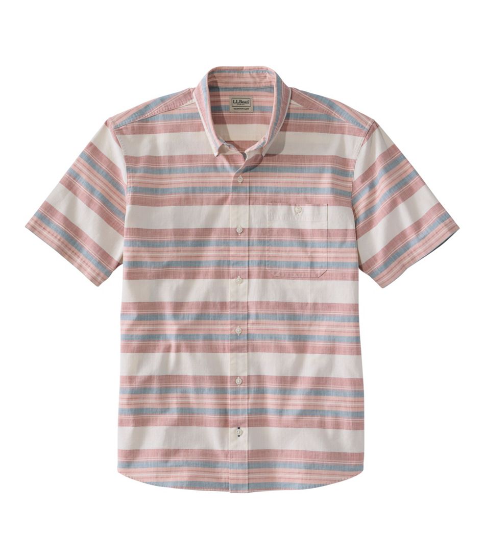 L.L.BeanMen's Comfort Stretch Chambray Shirt, Traditional Untucked Fit, Short-Sleeve, Stripe
