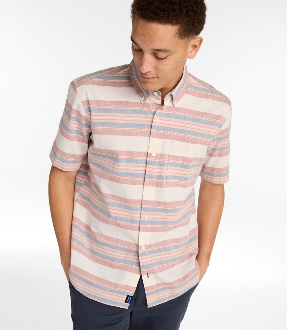 L.L.BeanMen's Comfort Stretch Chambray Shirt, Traditional Untucked Fit, Short-Sleeve, Stripe