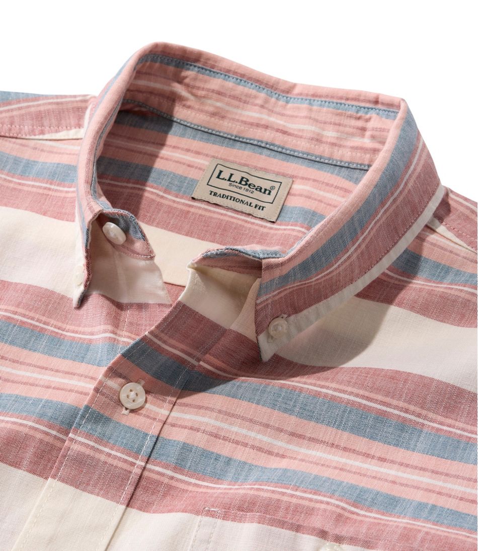 L.L.BeanMen's Comfort Stretch Chambray Shirt, Traditional Untucked Fit, Short-Sleeve, Stripe