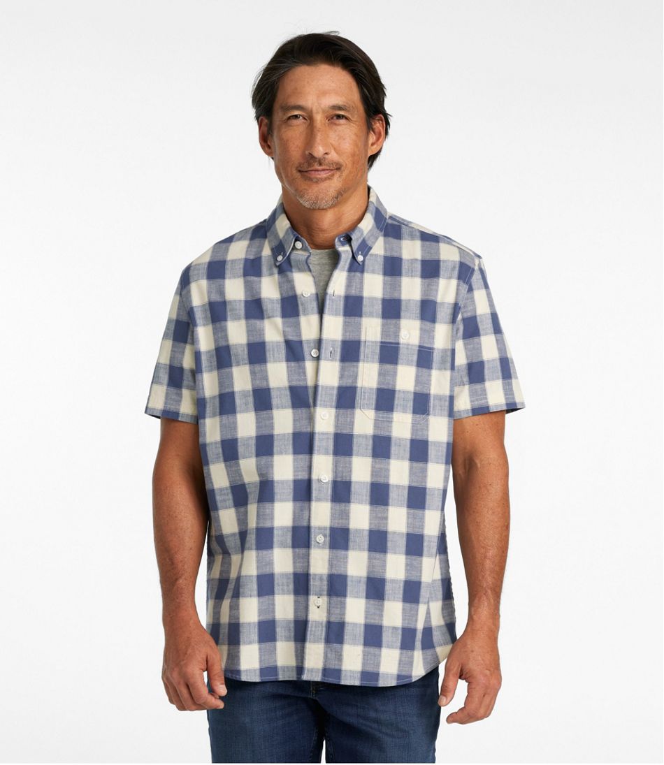 L.L.BeanMen's Comfort Stretch® Chambray Shirt, Slightly Fitted Untucked Fit, Short-Sleeve, Plaid