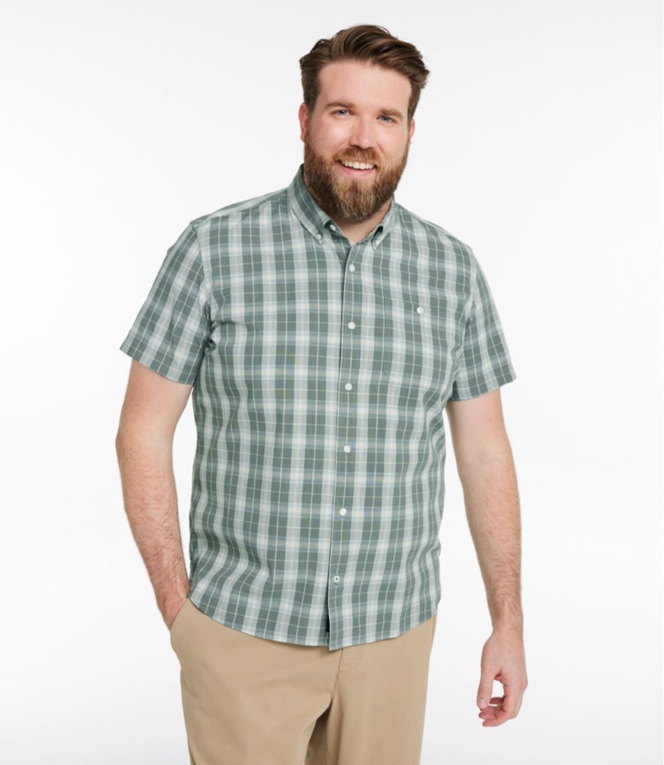 L.L.BeanMen's Comfort Stretch® Chambray Shirt, Slightly Fitted Untucked Fit, Short-Sleeve, Plaid
