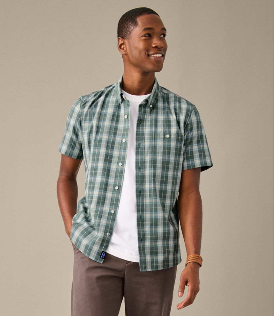 L.L.BeanMen's Comfort Stretch® Chambray Shirt, Slightly Fitted Untucked Fit, Short-Sleeve, Plaid