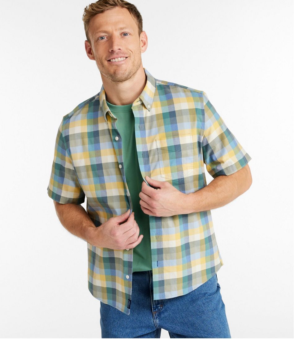 L.L.BeanMen's Comfort Stretch® Oxford, Slightly Fitted Untucked Fit, Short-Sleeve, Plaid