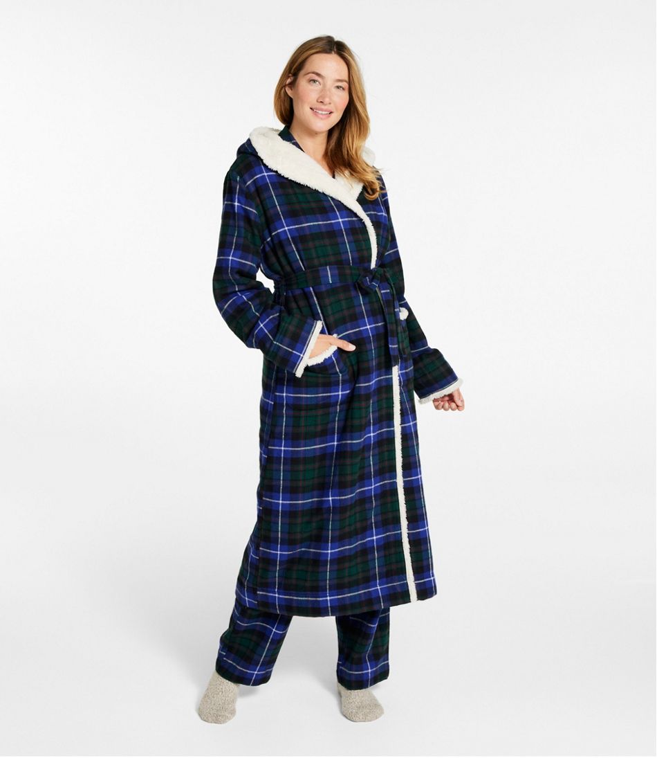 L.L.BeanWomen's Scotch Plaid Flannel Robe, Sherpa-Lined Long