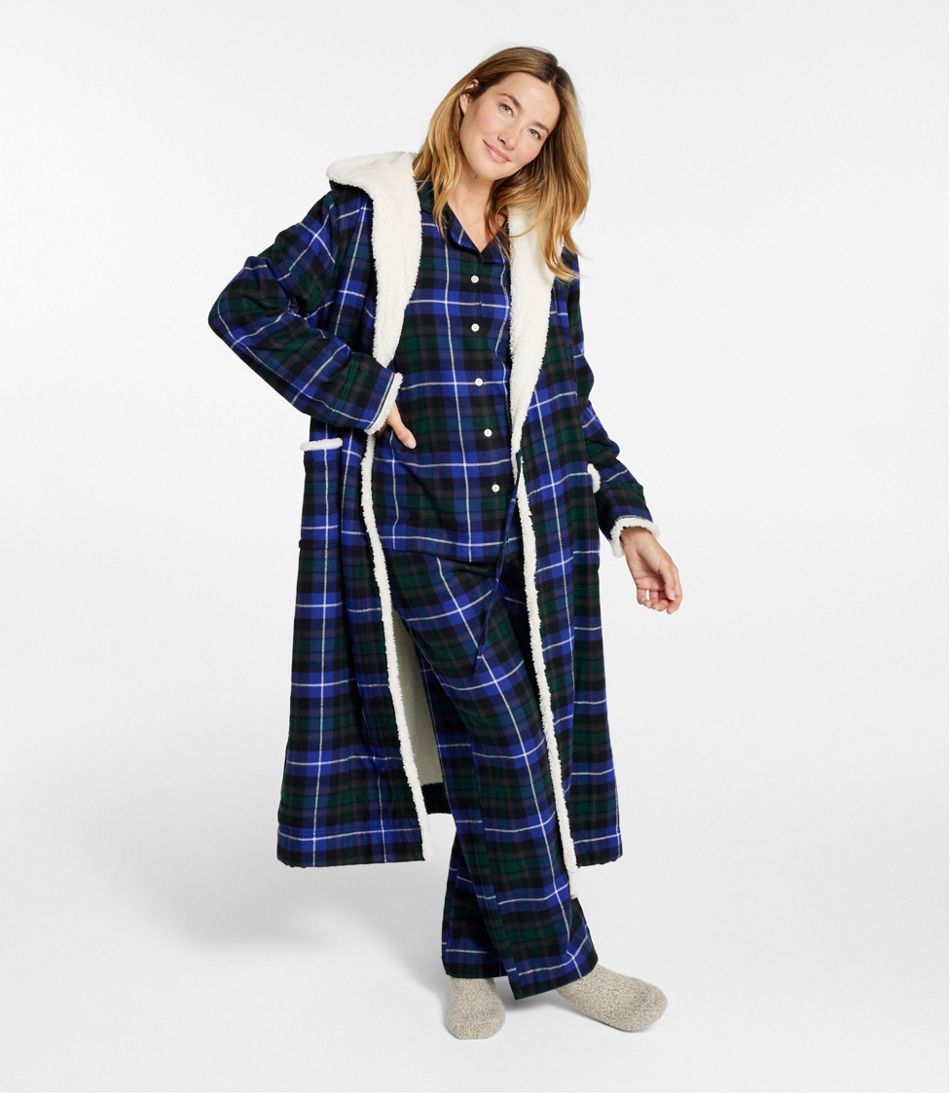 L.L.BeanWomen's Scotch Plaid Flannel Robe, Sherpa-Lined Long