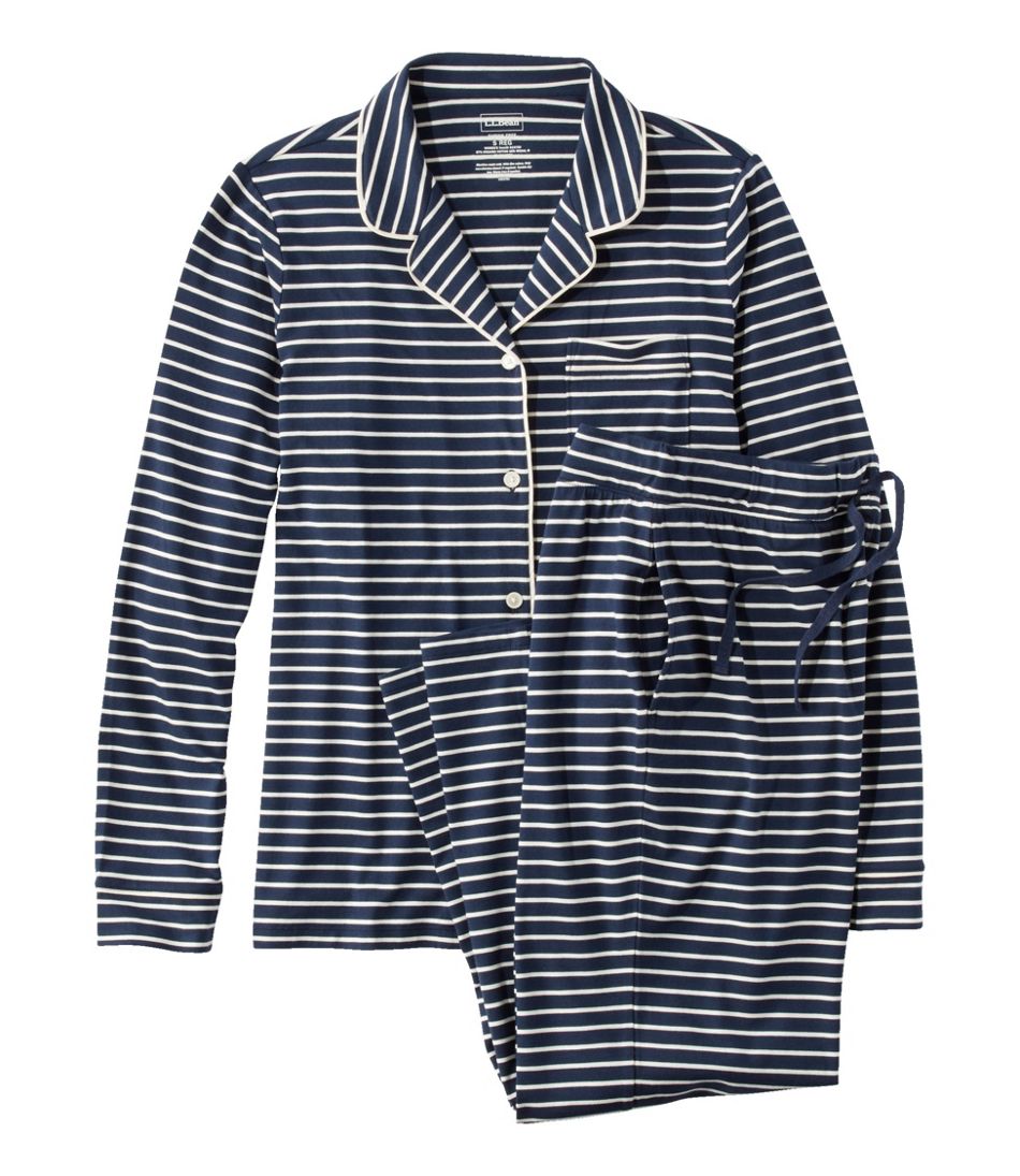 L.L.BeanWomen's Super-Soft Shrink-Free Button Front Pajama Set, Stripe