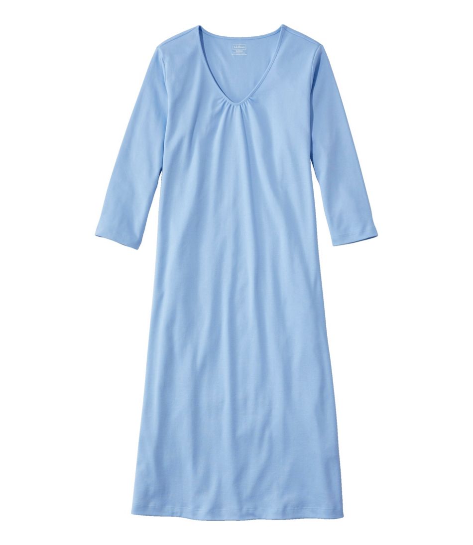 L.L.BeanWomen's Supima Cotton Nightgown, V-Neck Three-Quarter-Sleeve