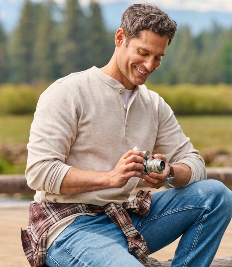 L.L.BeanMen's Unshrinkable Mini-Waffle Henley, Long-Sleeve Traditional Fit