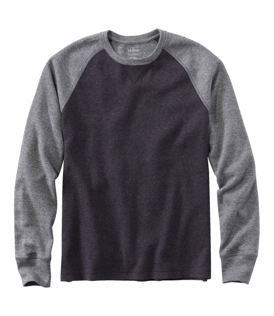 L.L.BeanMen's Washed Cotton Double-Knit Crewneck, Slightly Fitted Long-Sleeve Colorblock
