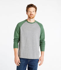 L.L.BeanMen's Washed Cotton Double-Knit Crewneck, Slightly Fitted Long-Sleeve Colorblock