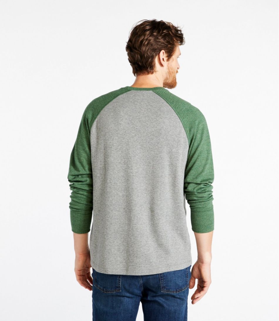 L.L.BeanMen's Washed Cotton Double-Knit Crewneck, Slightly Fitted Long-Sleeve Colorblock