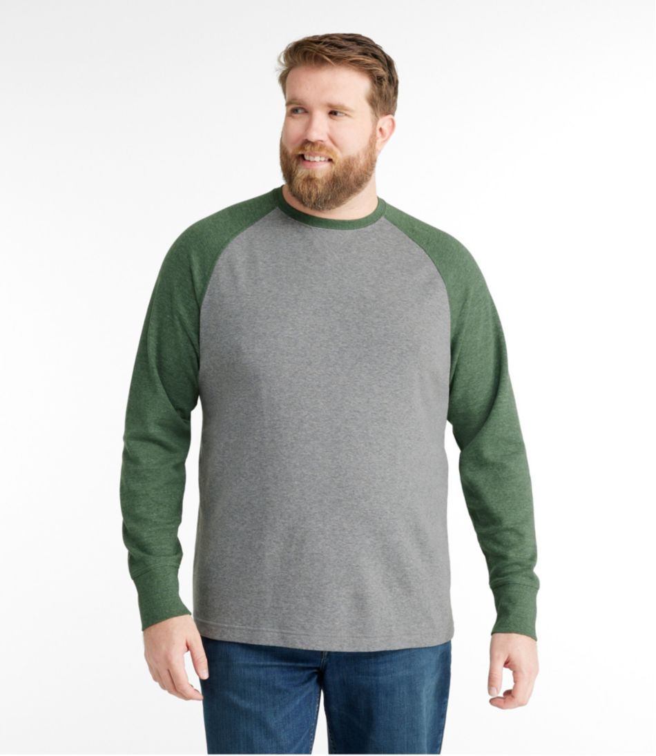 L.L.BeanMen's Washed Cotton Double-Knit Crewneck, Slightly Fitted Long-Sleeve Colorblock