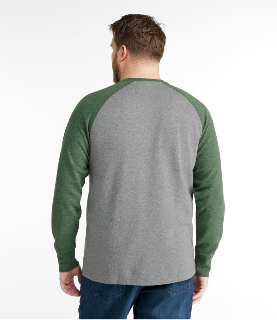 L.L.BeanMen's Washed Cotton Double-Knit Crewneck, Slightly Fitted Long-Sleeve Colorblock
