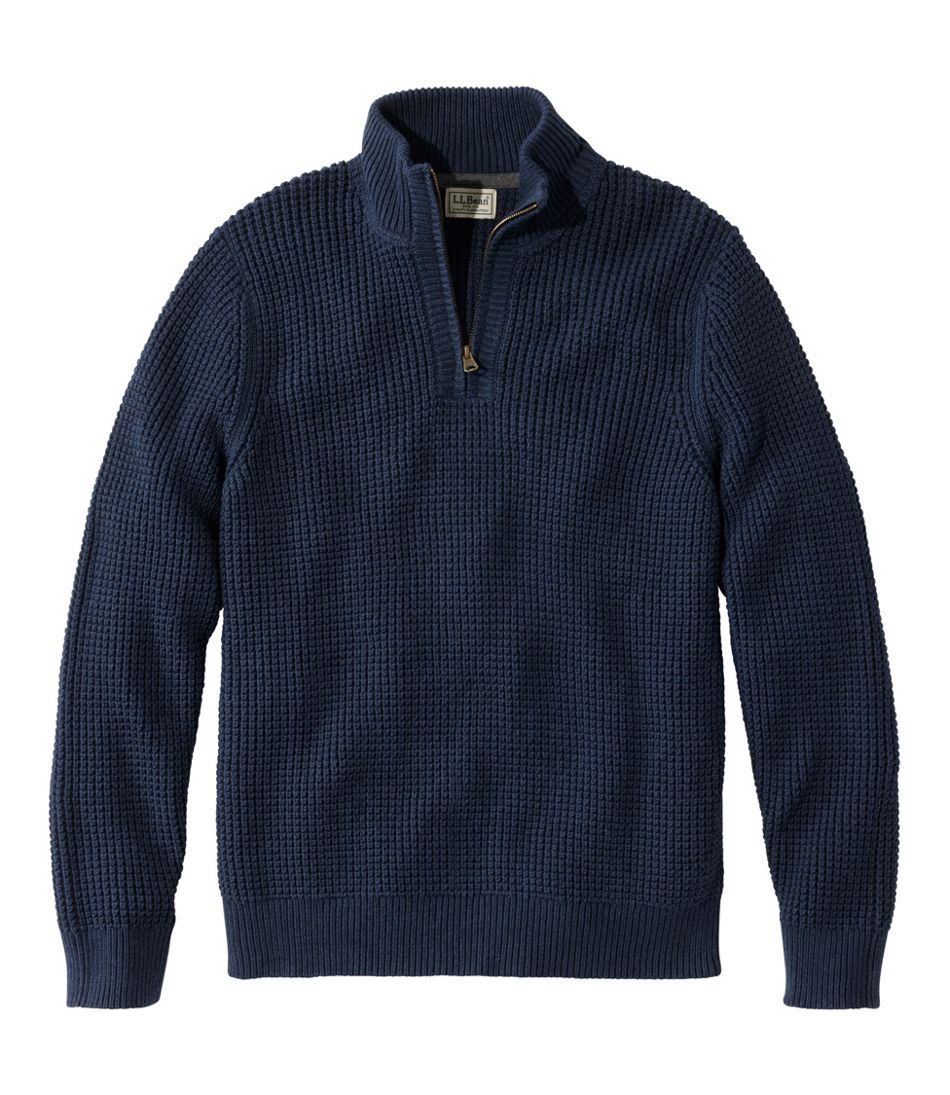 L.L.BeanMen's Organic Cotton Waffle Sweater, Quarter Zip