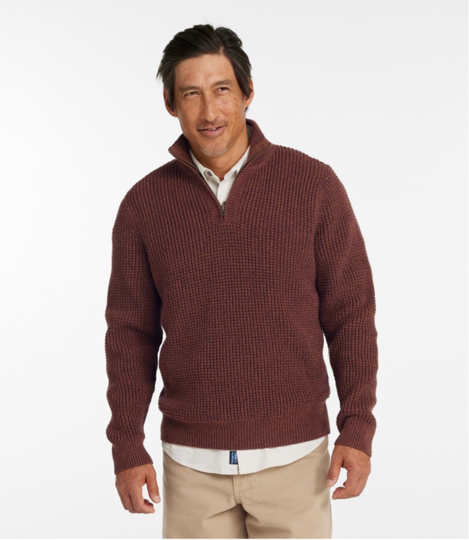 L.L.BeanMen's Organic Cotton Waffle Sweater, Quarter Zip