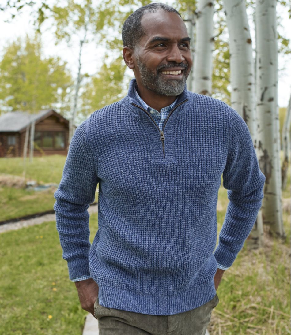 L.L.BeanMen's Organic Cotton Waffle Sweater, Quarter Zip
