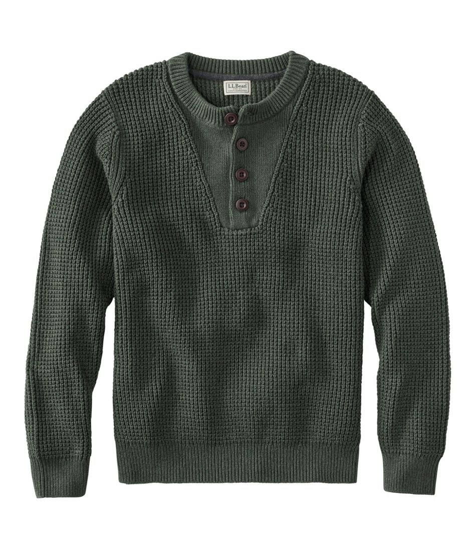 L.L.BeanMen's Organic Cotton Waffle Sweater, Henley