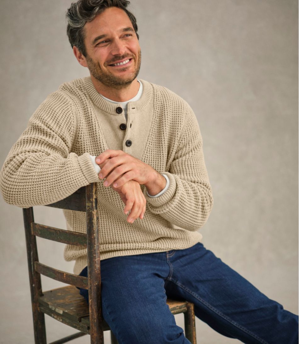 L.L.BeanMen's Organic Cotton Waffle Sweater, Henley