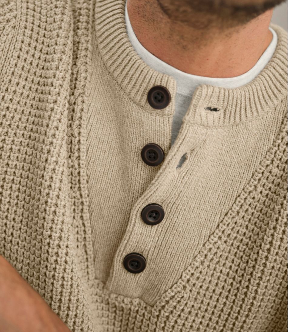 L.L.BeanMen's Organic Cotton Waffle Sweater, Henley