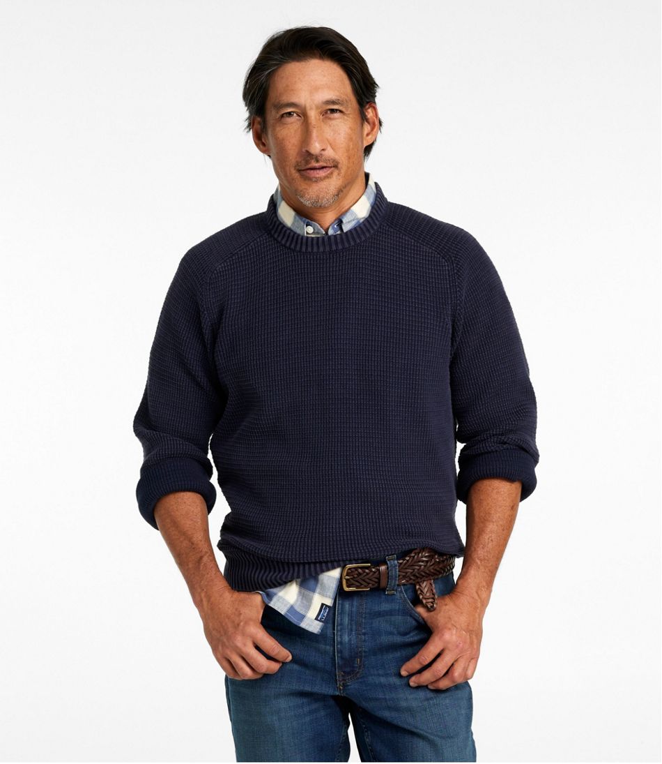 L.L.BeanMen's Sunwashed Textured Cotton Sweater, Crewneck