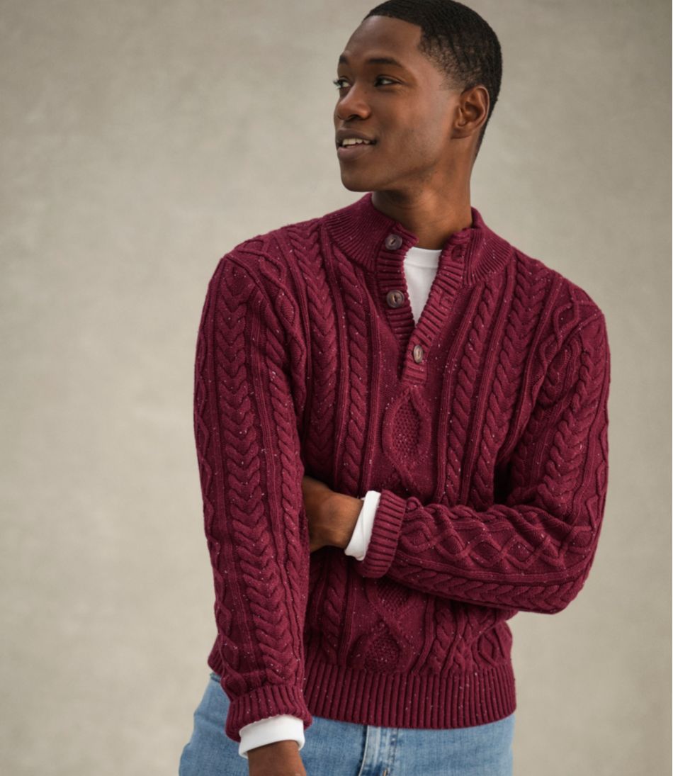 L.L.BeanMen's Bean's Heritage Soft Cotton Fisherman Sweater, Button-Mock