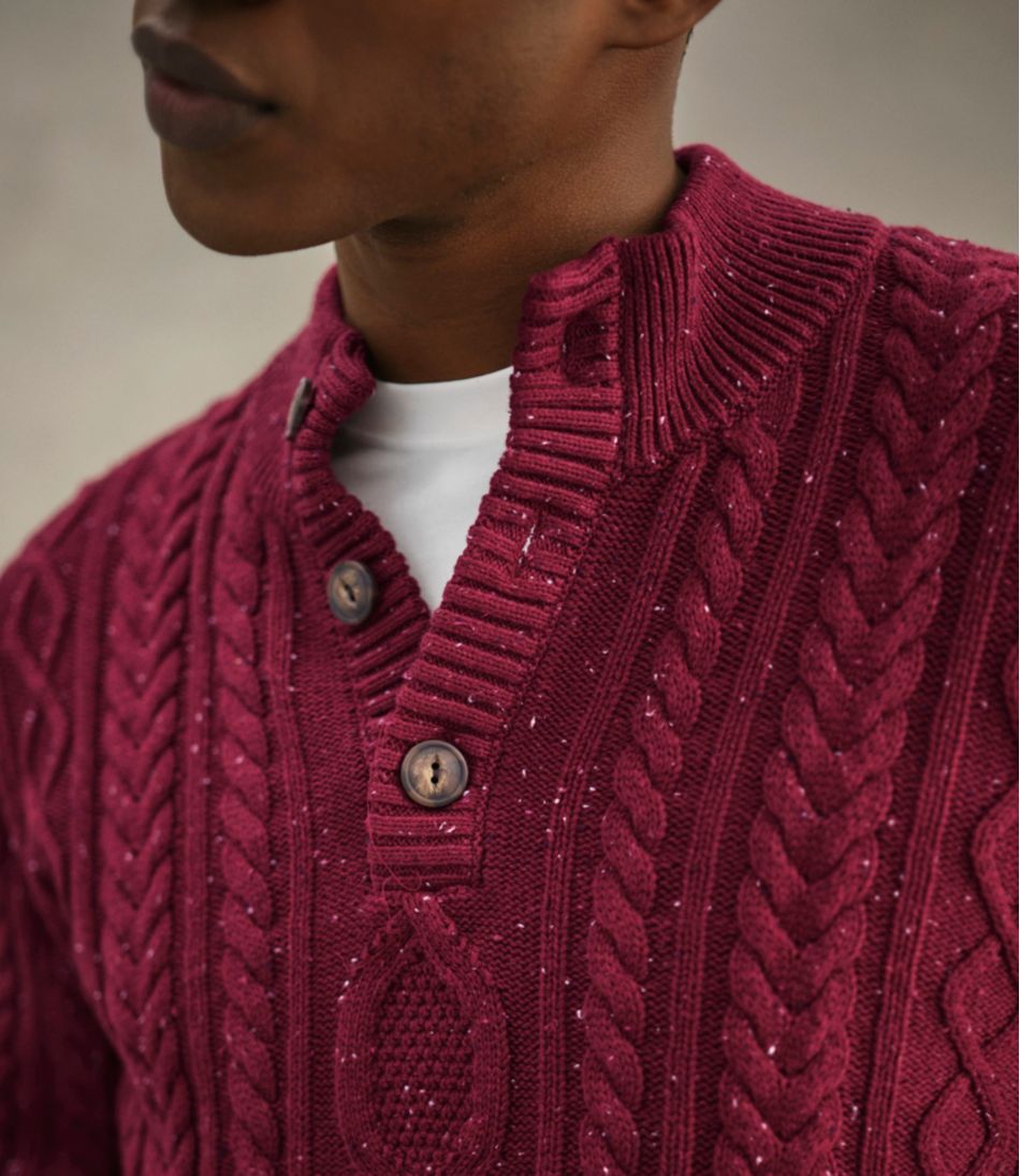 L.L.BeanMen's Bean's Heritage Soft Cotton Fisherman Sweater, Button-Mock