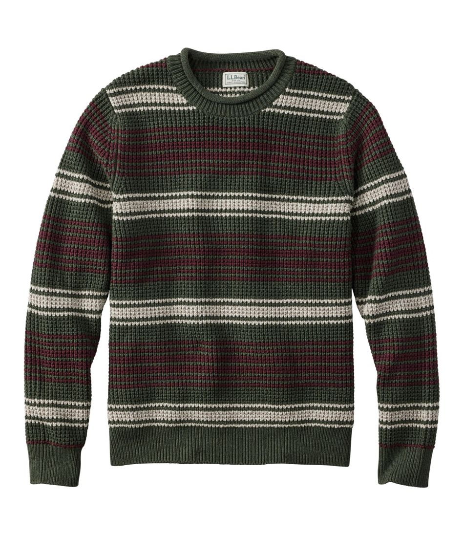 L.L.BeanMen's Organic Cotton Waffle Sweater, Rollneck Crew, Stripe