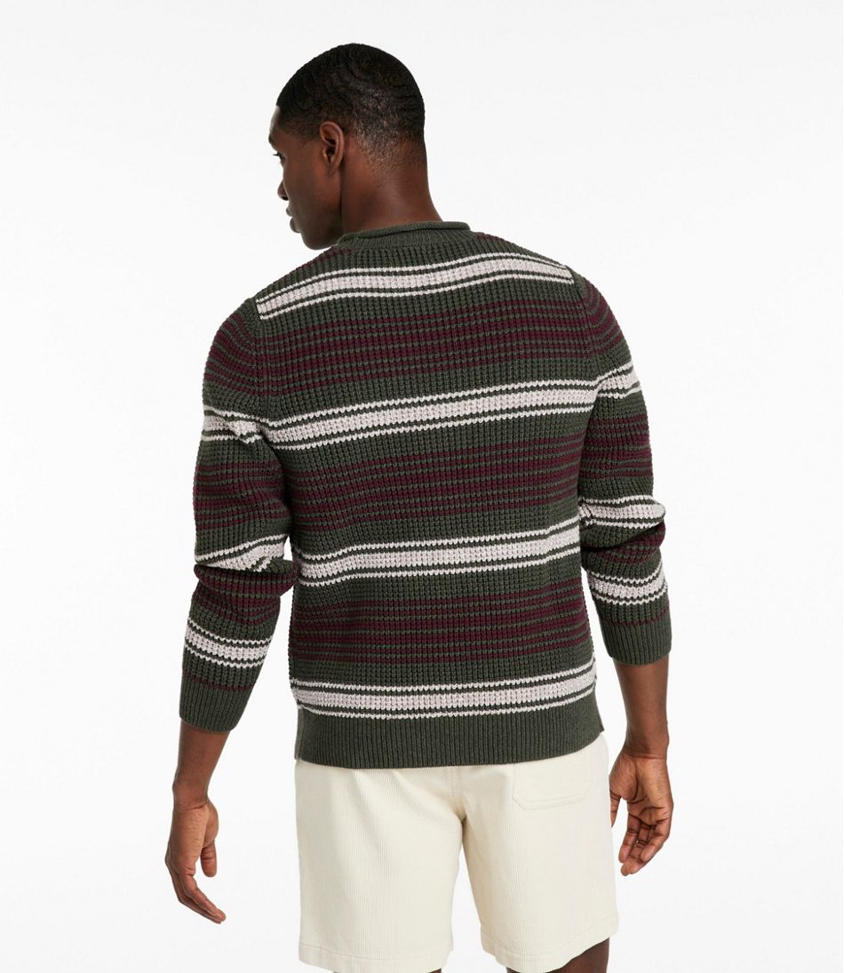 L.L.BeanMen's Organic Cotton Waffle Sweater, Rollneck Crew, Stripe